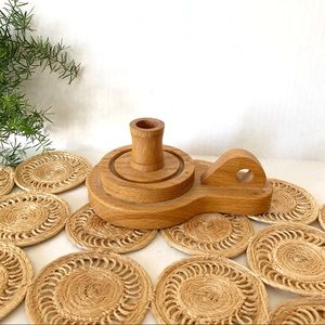 Vintage Boho Large Wood Taper Candleholder